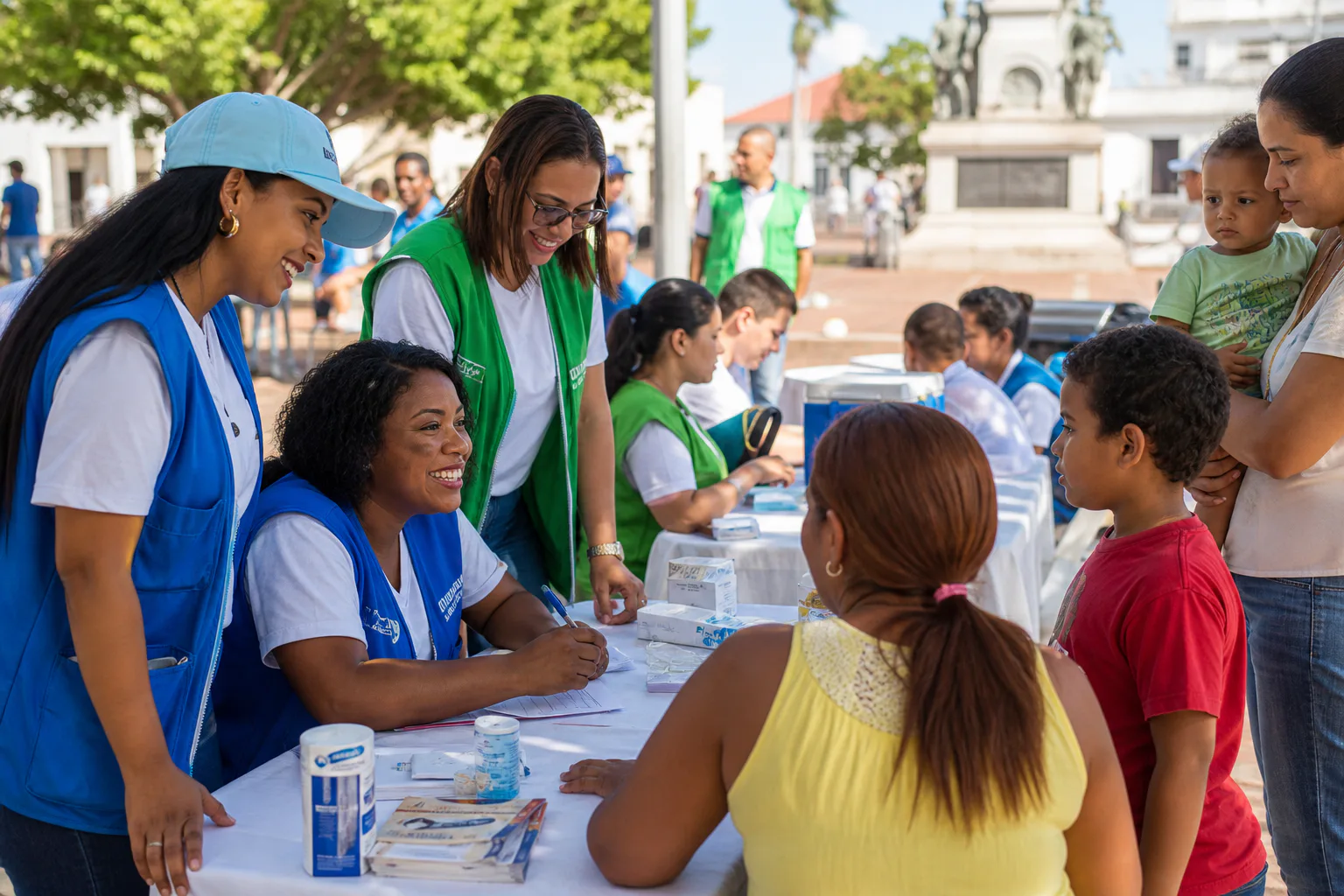 Voluntarios apoyando una feria de salud comunitaria